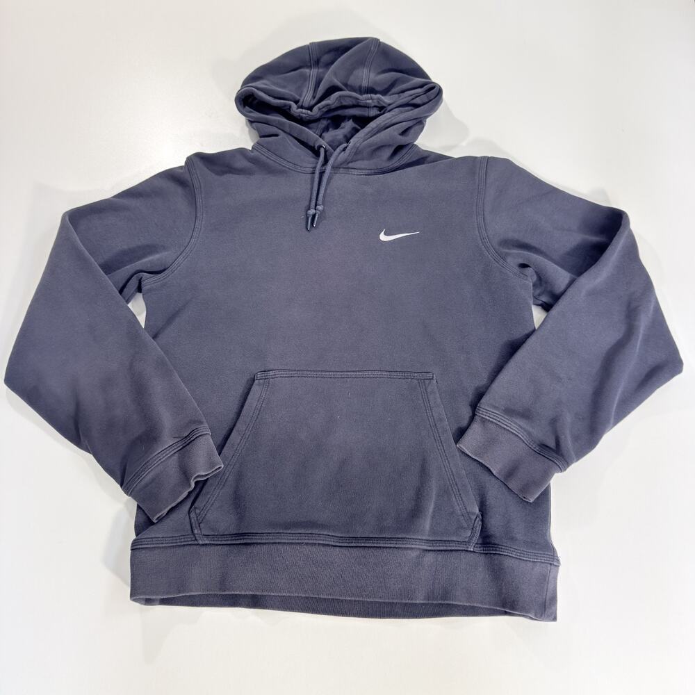 Vintage Nike Center Swoosh Hoodie Mens Small Washed Black Pullover Sweatshirt